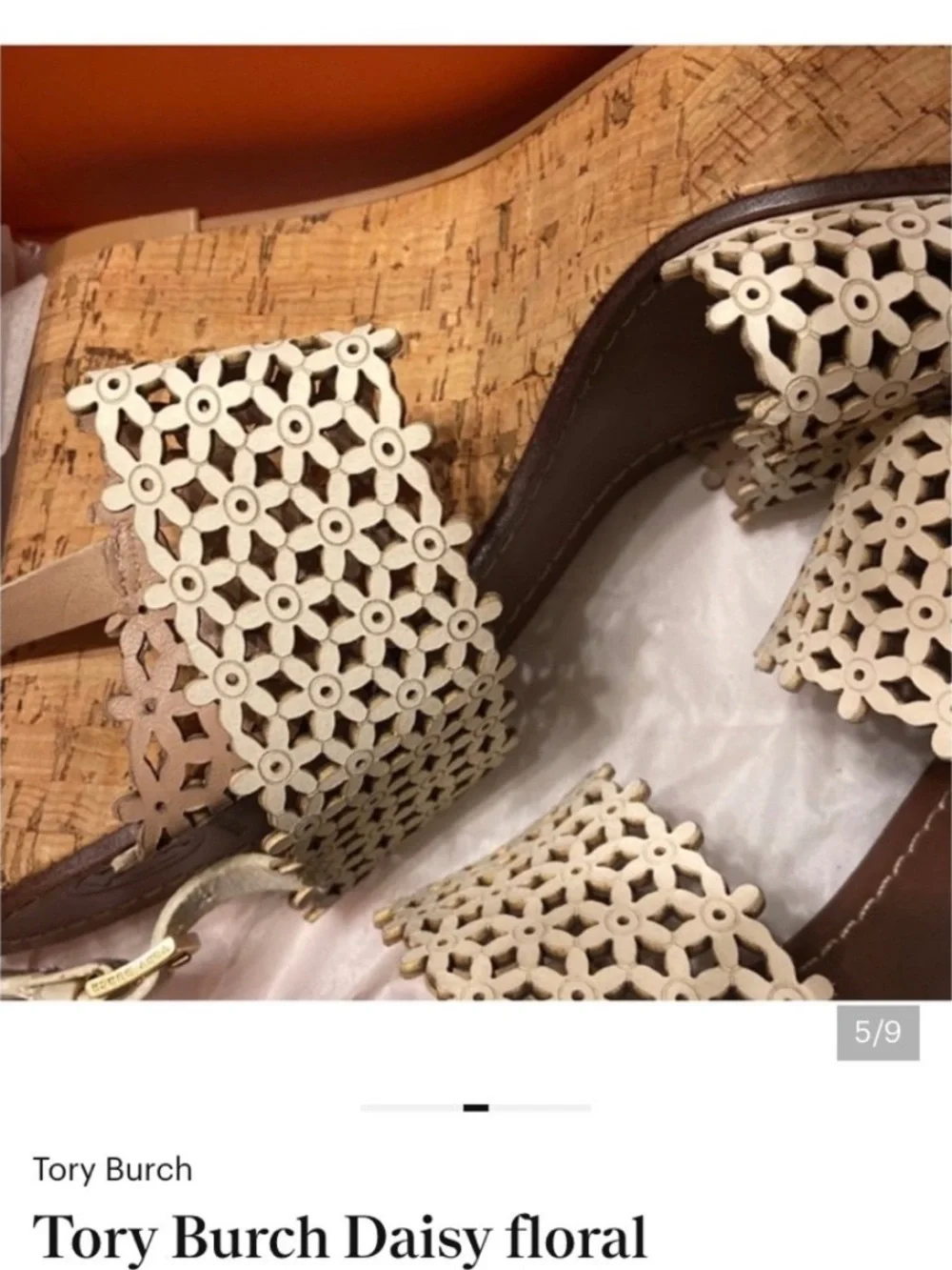 Tory Burch Women Cream Laser-Cut Cork Wedge Sandals. 11